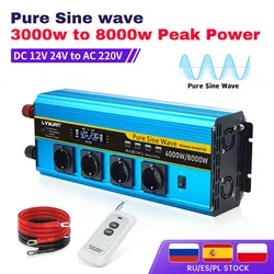 Nguyên Chất Sóng Sin 8000W 5000W 4000W 3000W DC 12V/24V Sang AC 220V/230V Năng Lượng Mặt Trời Với 3.1A USB Kép Màn Hình Hiển Thị LCD EU Ổ Cắm