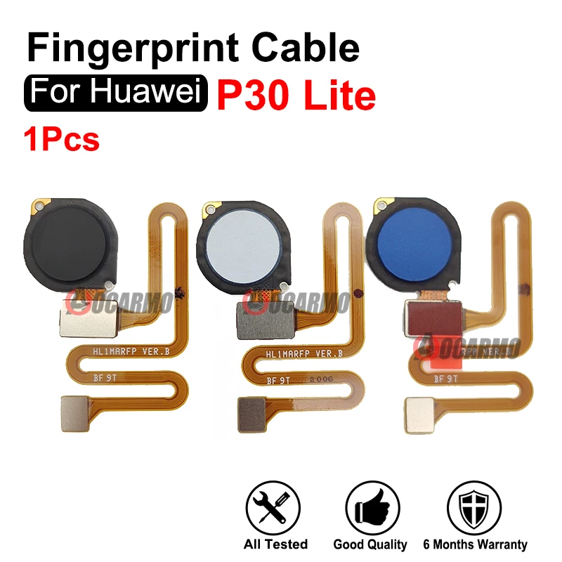 Hitam Biru Putih untuk Huawei P30 Lite P30Lite tombol sidik jari kabel fleksibel dan bagian perbaikan cincin