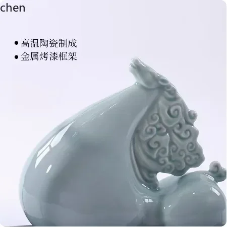 YY- New Chinese Style Ornament High-end Zen Ceramic Celadon Horse Leader Boss Office Desktop Decoration Tea Room Display