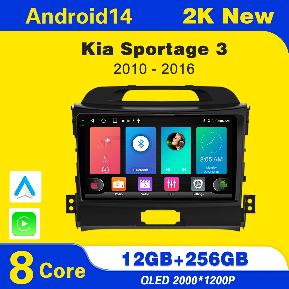 

Android14 Car Radio For Kia Sportage 3 4 SL 2010-2016 Auto Multimedia Wireless CarPlay Video Player Navigation GPS 4G NO 2DIN