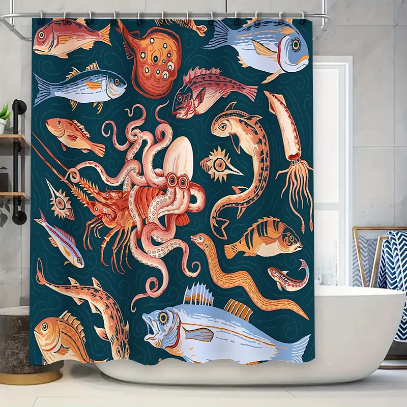 

Океанская рыба, морское существо, занавеска для душа, водостойкий декор для ванной комнаты, морская жизнь, узор, фон, художественная прибрежная вибрация, домашний декор