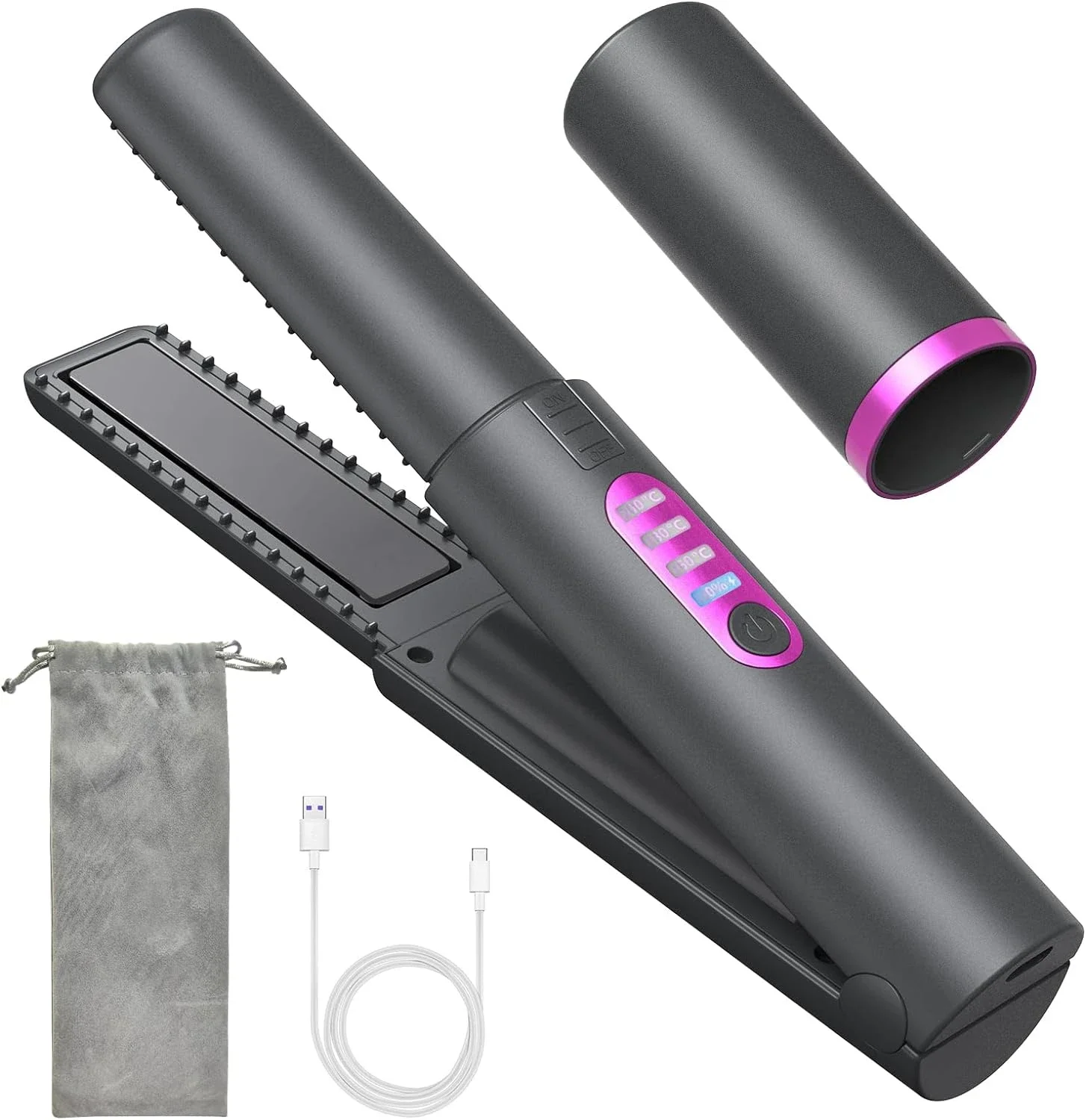 

Cordless Hair Straighteners Curler 2 in 1, Portable Mini Travel Wireless Flat Iron, Quick Fast Heat Up, Anti-Scald 3-Level Strai