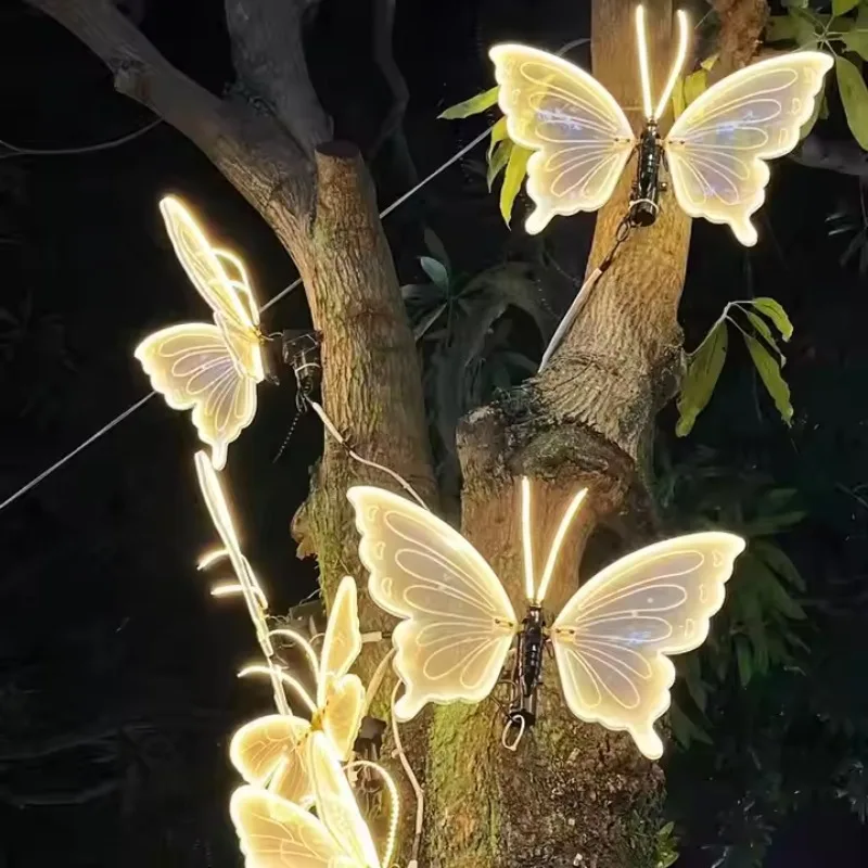 

Wholesale Butterfly Colorful Simulated Moving Butterfly wings with Led Lights Outdoor Garden Luminous Wedding Decoration
