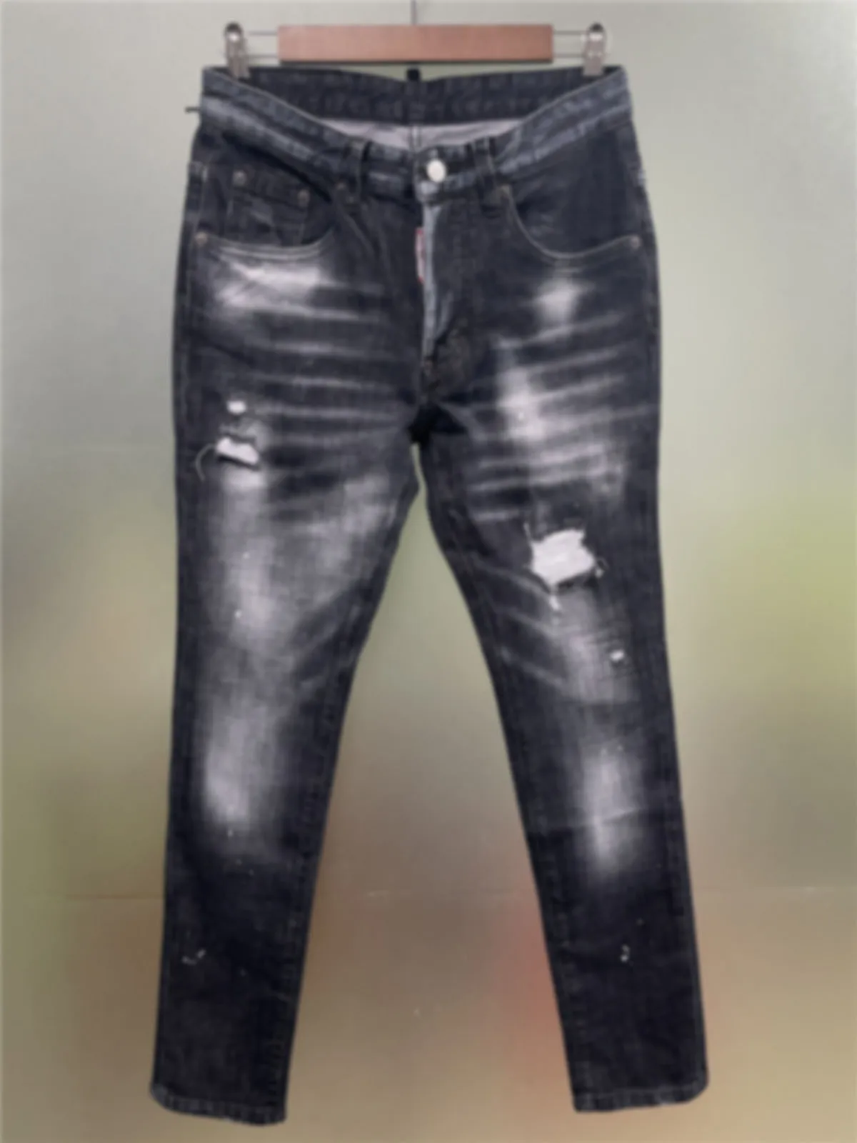 

Spring and Summer 2025 New D2 Jeans Trendy Men's Washed Simple All-match Slim-fit Printed Feet Black