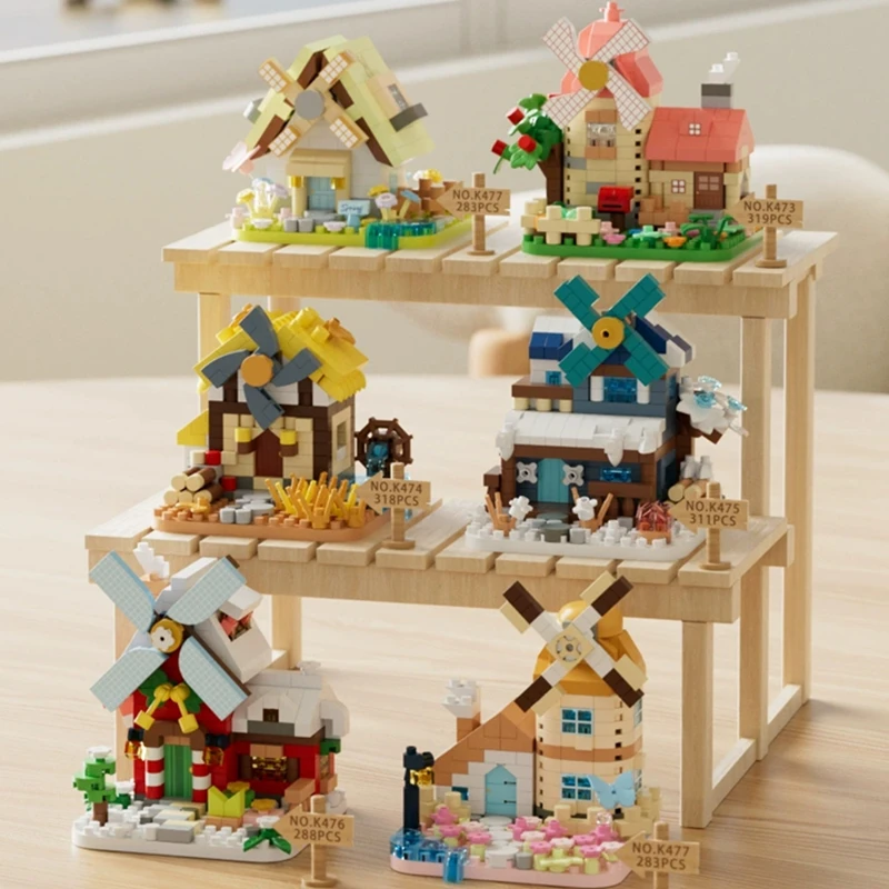 NOWY ZESTAW KLOCKÓW DIY Cztery Pory Roku Wiatrak Dom Willa Świąteczna Ulica Model Budynku Klocki dla Dziewczynek Zabawka dla Dzieci