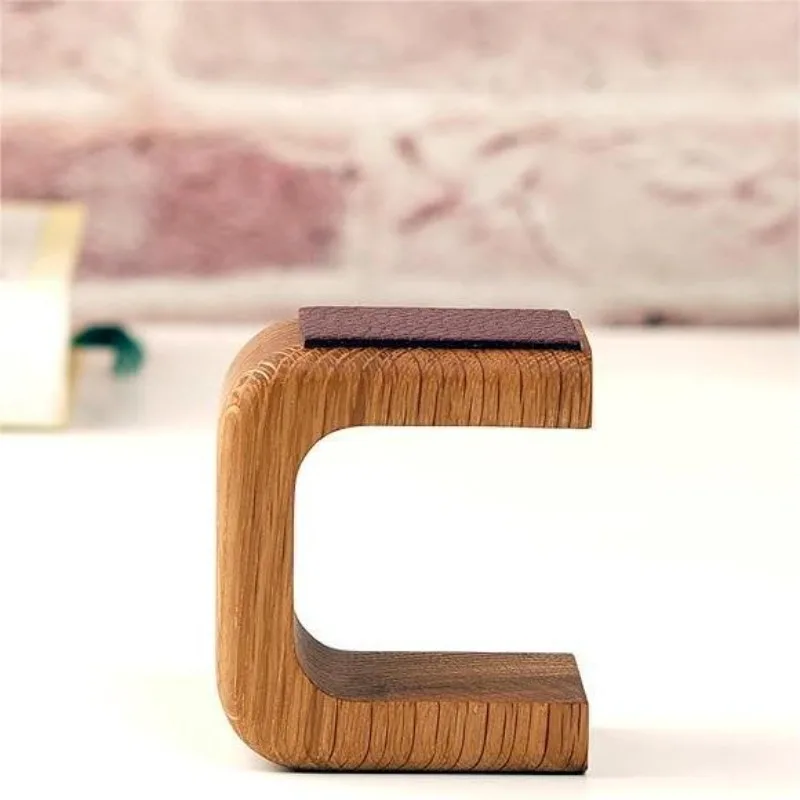 حامل ساعة خشبي، صناعة يدوية بسيطة، حامل عرض من الخشب الصلب، جلد البقر