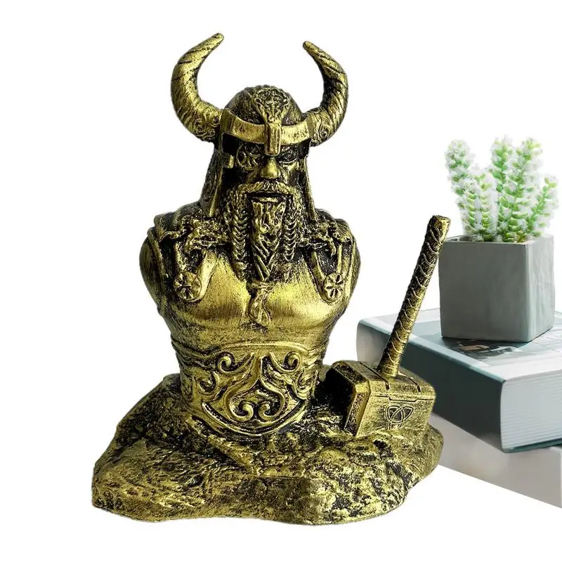 Norse Mythology God Of Thunder Statue with HammerGods Carving Altar Heathen Asatru Culture Scandinavian Pantheon Resin Ornaments