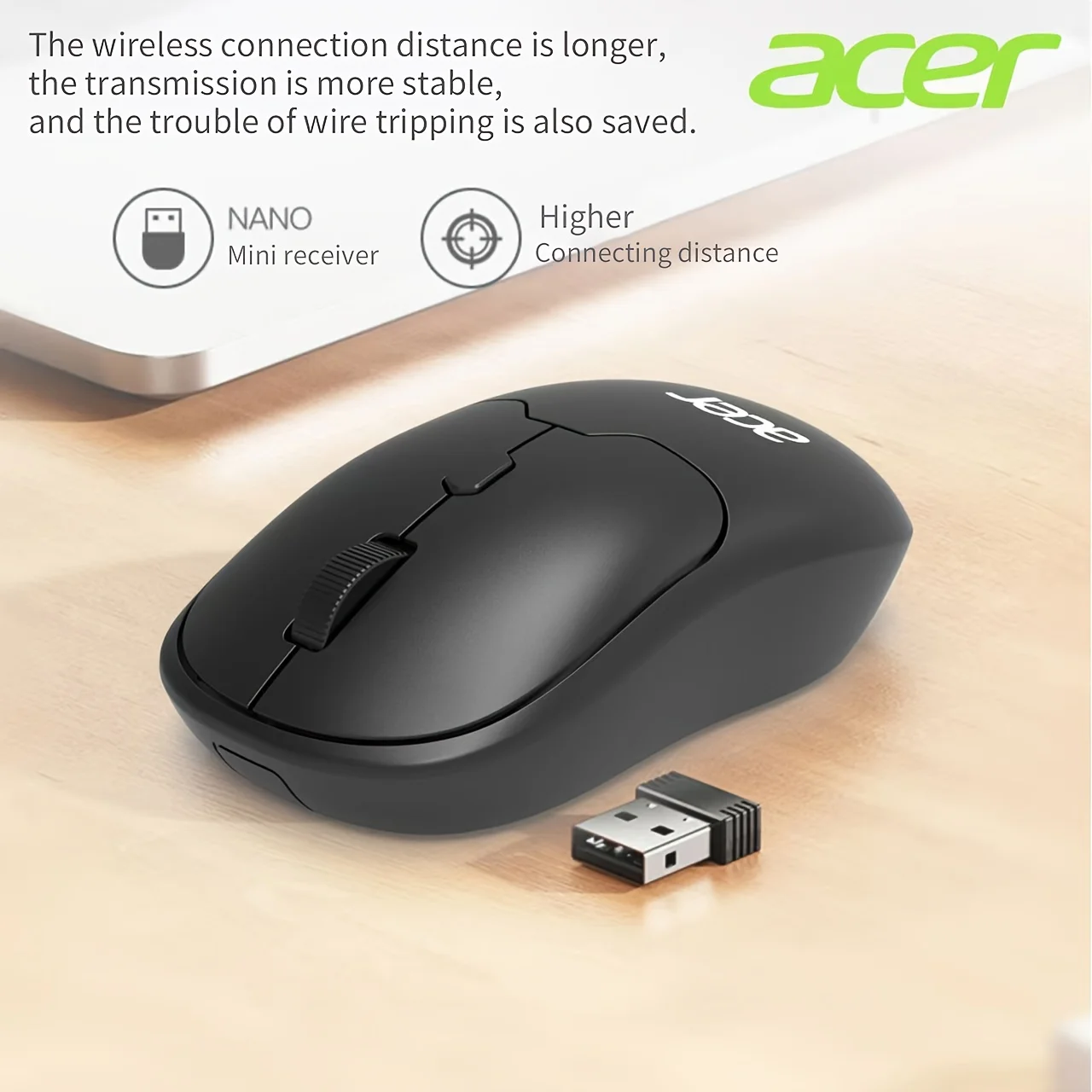 Mouse Nirkabel Acer 2.4G Desktop Notebook Universal, Bertenaga Baterai (Tanpa Baterai), Penerima USB Plug and Play OMR930