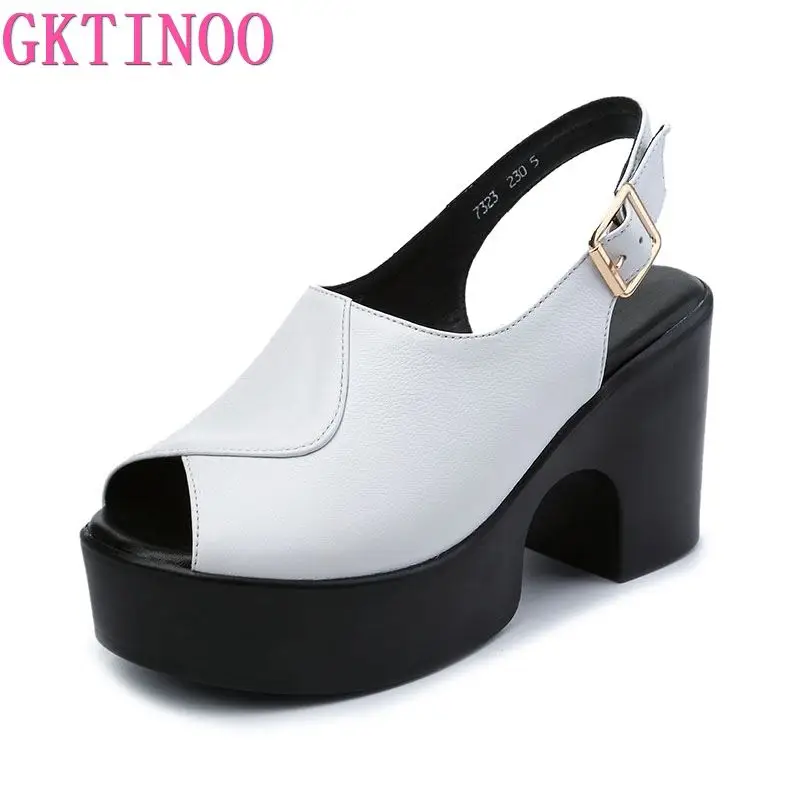 2024 Summer New Fashion Peep Toe Genuine Leather Shoes for Women Casual Platform Sandals Comfort Designer Height Increase Shoes