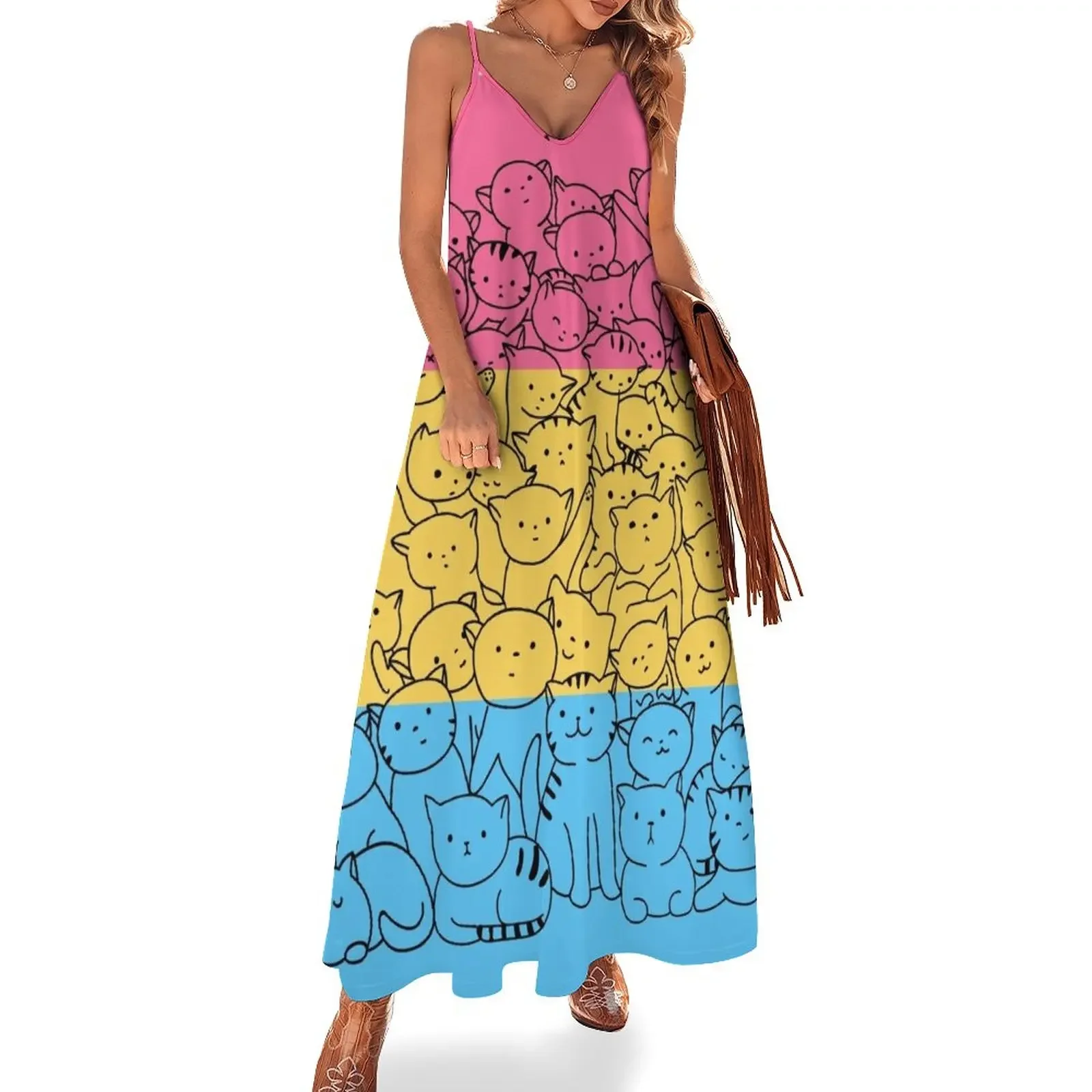 

Pansexual Cat Pride Flag Sleeveless Dress Women's long dress Women's summer skirt prom dress 2024