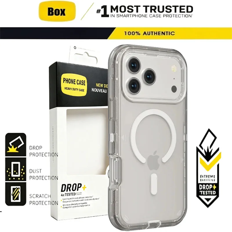 Heavy Duty Clear Symmetry OTT Armor BOX Case For iPhone 18 Pro Max 17 16 15 14 Plus 13 For MagSafe Charge Anti-drop Phone Cover