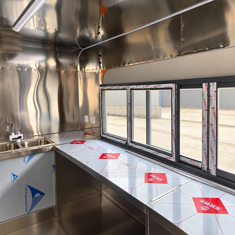 Commercial Food Truck Trailer Mobile Kitchen Fast Food Concession Trailer Custom Stainless Steel Catering Cart with Equipment view 5