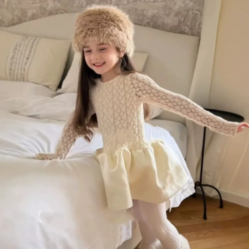2-8Y Girls Baby Spring Autumn Dresses Sweet Lace Flowers Fashion Kids Children Birthday Princess Dresses Clothes Vestidos