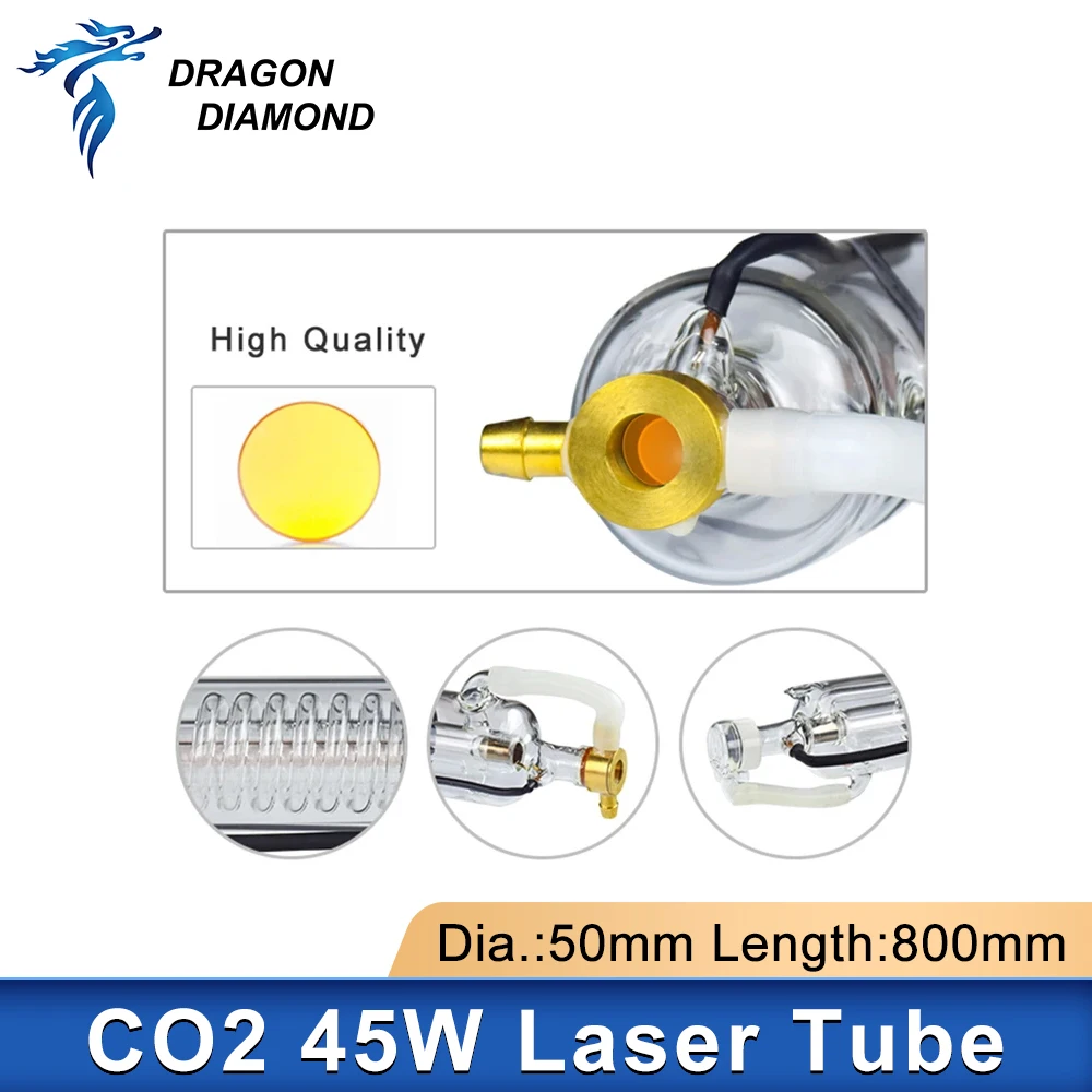 45W Co2 Laser Tube Pipe For 40W 50W Laser Power Supply Dia.50mm Length 800mm For 40/50WCo2 Laser Engraving Cutting Machine