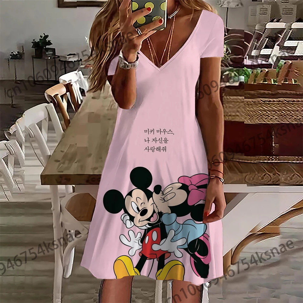 Disney   V Neck Clothes for Summer Dresses Women 2022 Casual Women\'s Clothing 2022 Boho Dress Green Silk Dress Chic Point Skirts