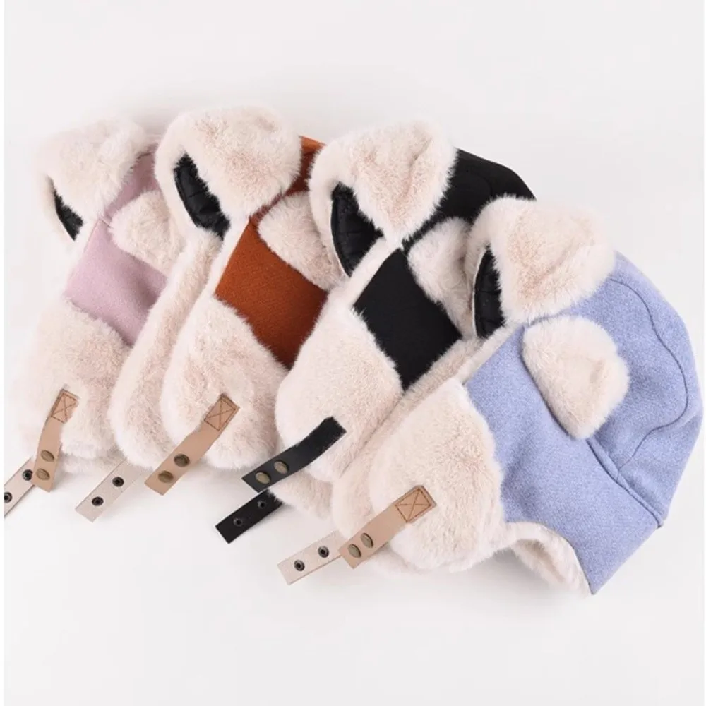 بسيطة الصوف الأذن قبعة واقية سميكة الدفء إيرفلاب قبعة الكورية نمط الشتاء حماية ليو فنغ قبعة ركوب الخيل