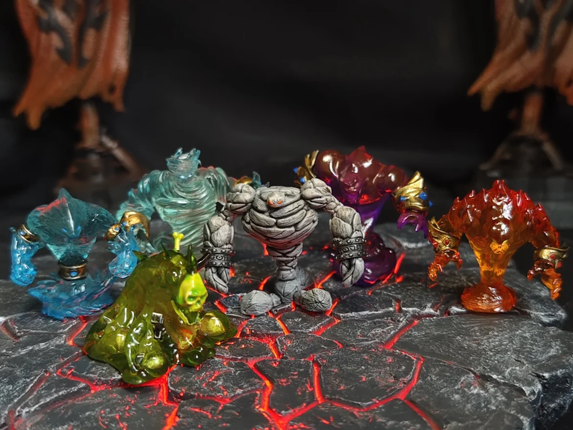 

World Of Warcraft Fire Water Earth Elementals Мини-фигурка Окрашенная модель Дисплей Шахматная фигура