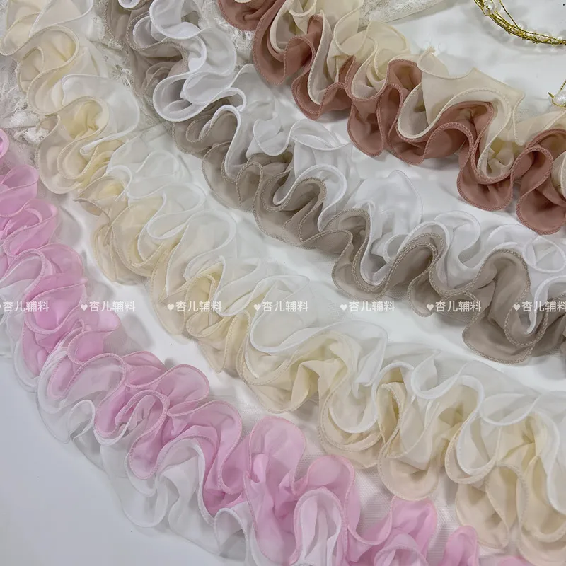 

2Yards Chiffon Bicolor Ruffled Lace Trim for Curtains Cuffs DIY Handmade Clothing Accessories