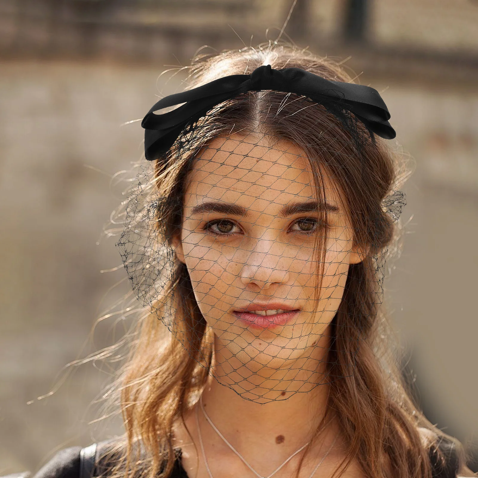

Retro Black Mesh Veil Headband Bow Elegant Fascinator Headpiece for Weddings Proms Tea Parties Funerals Bridal Veil Hair