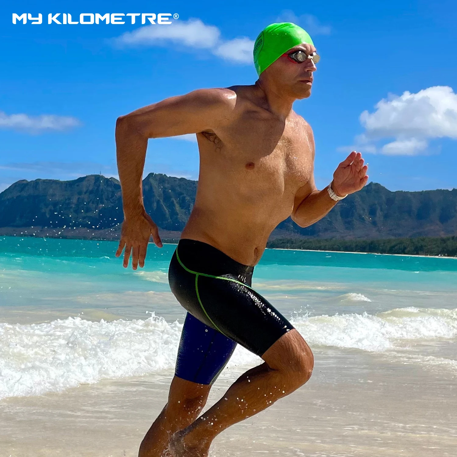 

MY KILOMETRE Professional Swim Jammer for Men - Chlorine Resistant & Quick-Drying Long Tights for Competition & Training