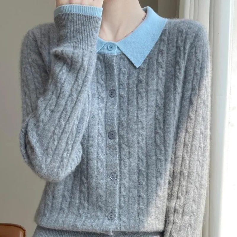 

Fake Two-piece Knitted Cardigan Autumn Winter New Jacket Sweater Loose Top