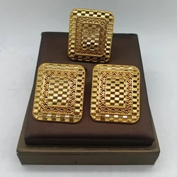 Luxury 18k Gold Plated Earrings and Ring Jewelry Set for Women Weddings Bride Clip Earrings and Finger Ring Set for Ladies Gifts