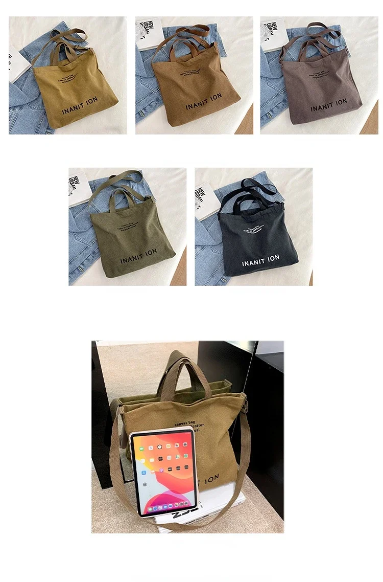 Waschbare, dicke Handtasche, modische Tasche mit großem Fassungsvermögen, japanische einfache Canvas-Umhängetasche, Unisex-Umhängetasche für Studenten, für den täglichen Gebrauch – Detail 3