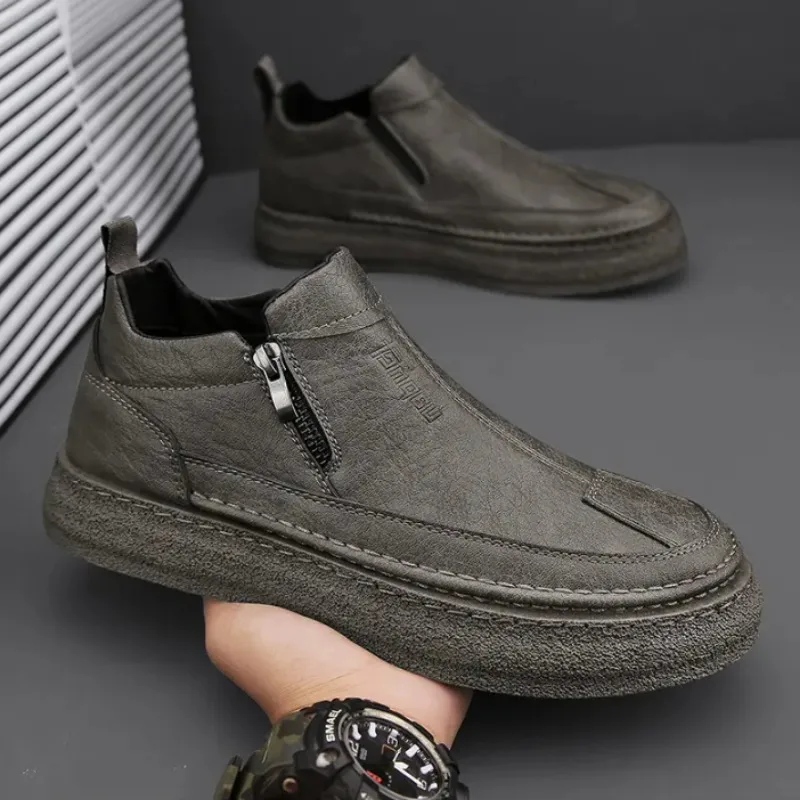 Brown Men\'s Leather Shoes Platform Male Casual Shoe Thick Sole Classic Original on Sale Free Delivery Shipping Fashion 2025 Pu