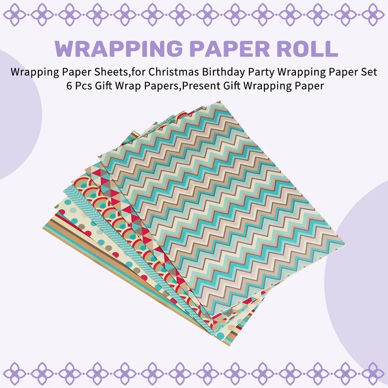 Wrapping Paper Sheets,For Christmas Birthday Party Wrapping Paper Set 6 Pcs Gift Wrap Papers,Present Gift Wrapping Paper