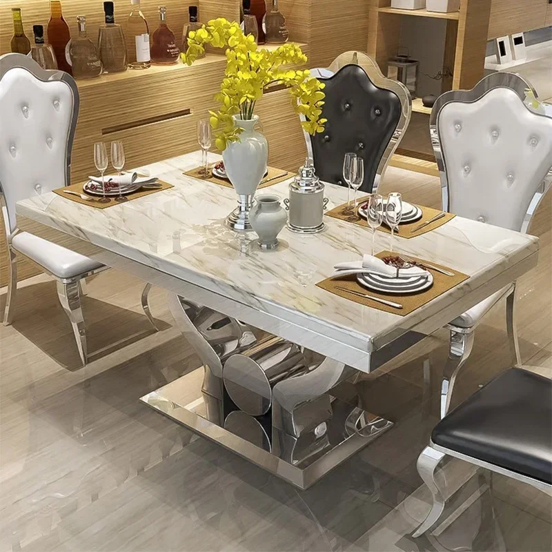 Stainless Steel Dinning Table Set Dining Base Chairs Marble Modern New Luxury 6 Style Living House Packing Room