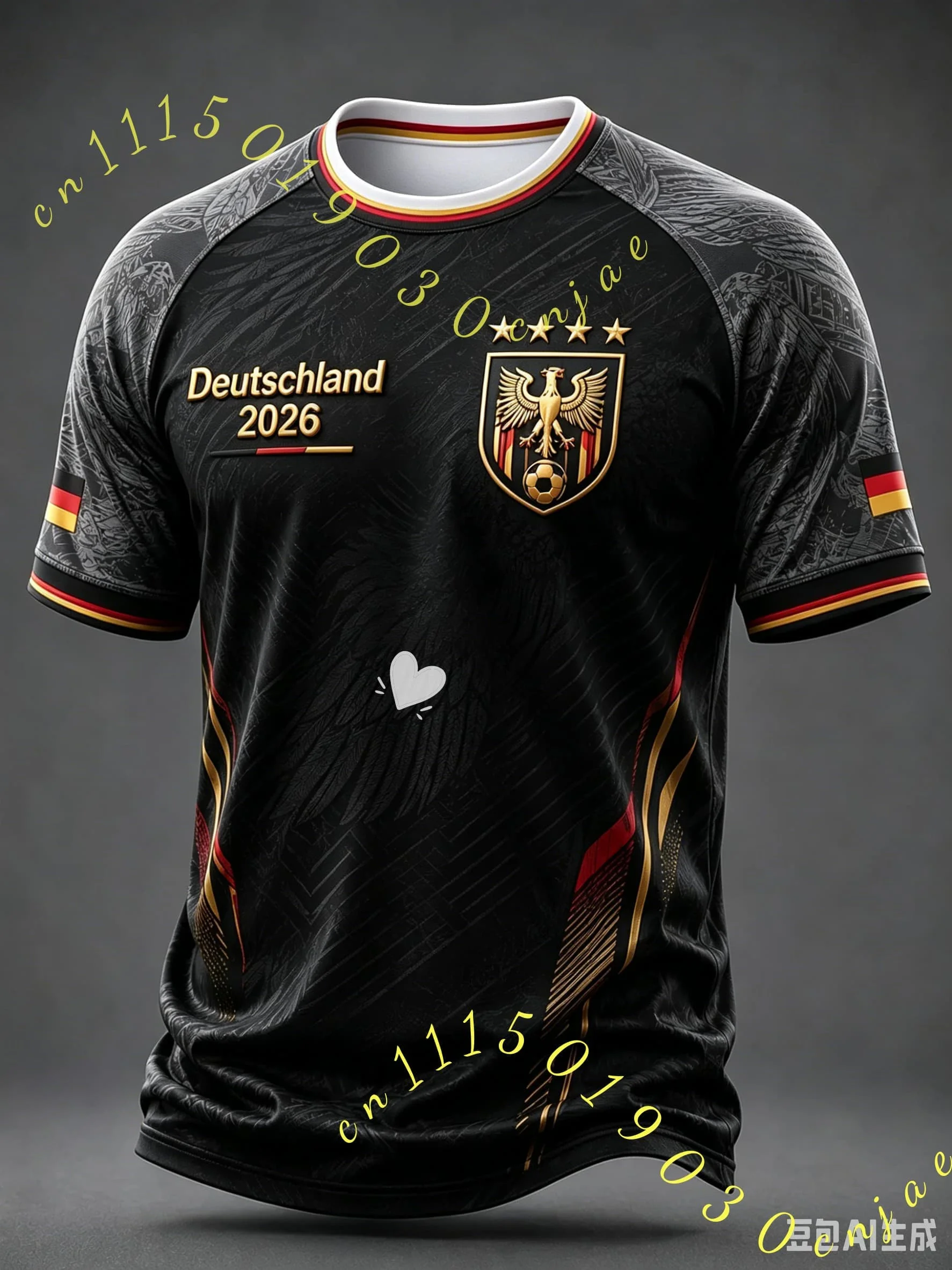 2026 Deutschland Fußballtrikot Unisex Kurzarm 3D-Druck V-Ausschnitt Fußball-T-Shirt Lässige Sport-Oberteile Familien-Kinder-Tees Atmungsaktiv – Detail 4