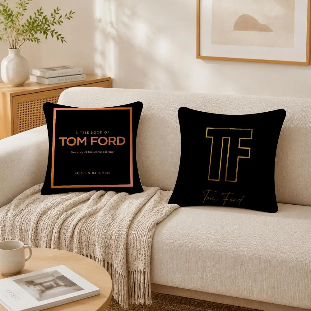 Fashion Logo T-Tom F-Ford Cushion Cover Plush Decorative Pillow Case With Hidden Zipper Cutecore Room Decor For Home