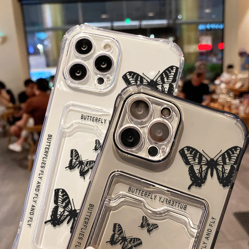 Wallet Card Holder Clear Soft Case For iPhone 11 15 16 13 14 12 Pro Max XS XR X 8 7 16 Plus SE 2022 Transparent Card Slots Cover