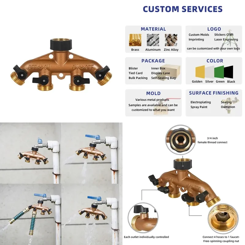 High Efficiency Aluminum Manifold Splitter 4 Way for Garden