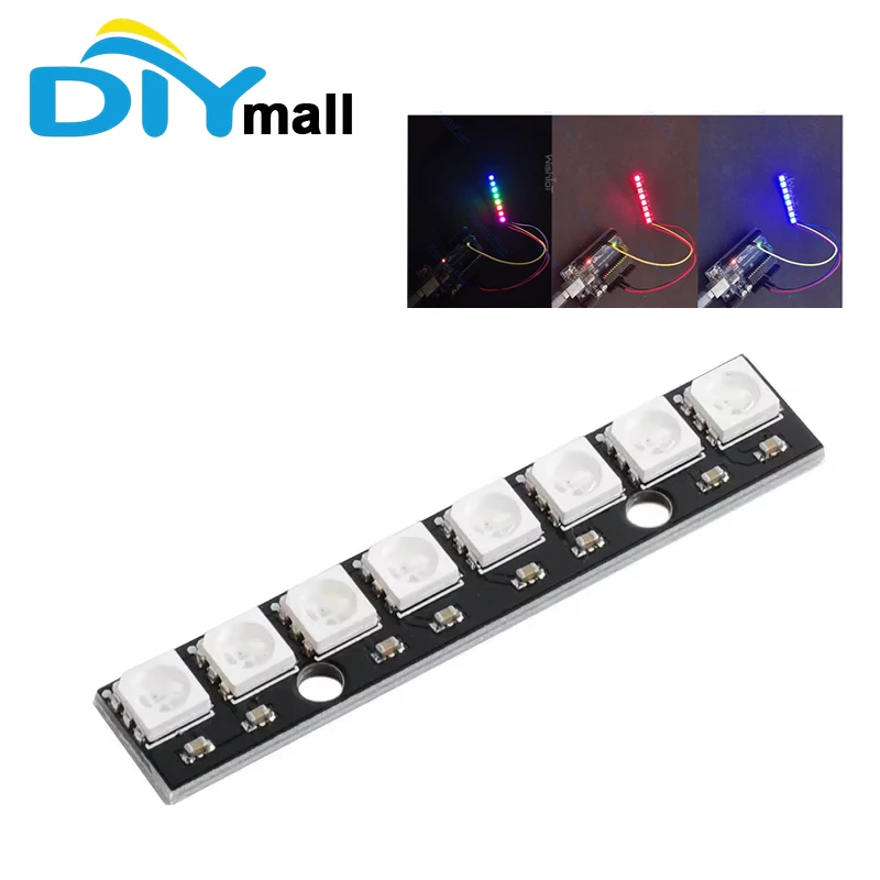 WS2812 5050 RGB LED Module 8Bit 8 Channel Full Color Addressable Development Board Parts for Arduino Black PCB Accessories