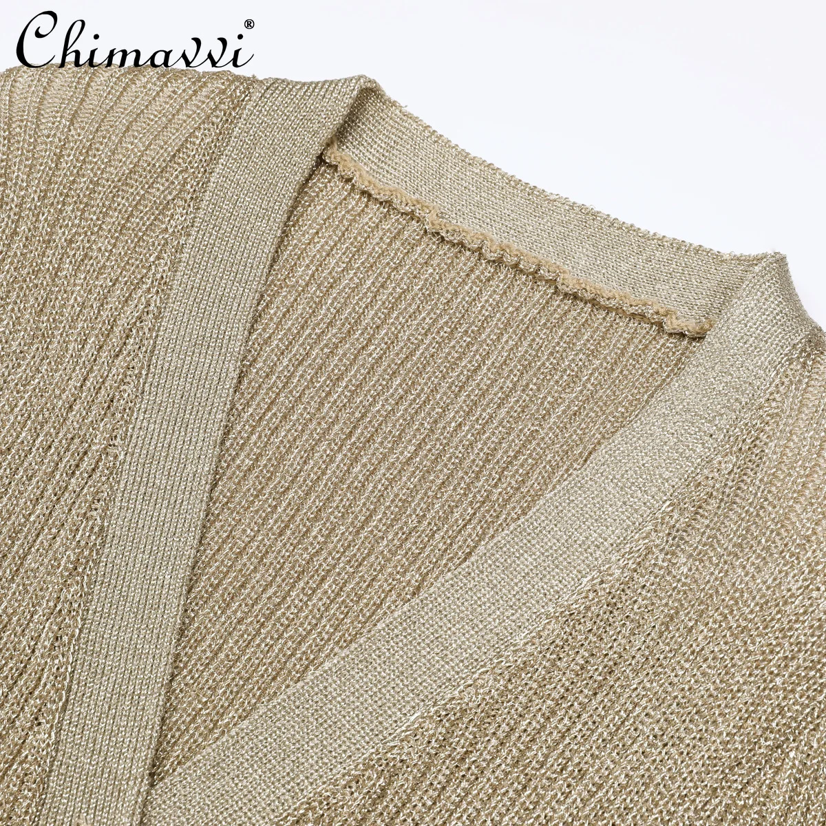 High-End Knitted Dress Spring and Autumn New Fashion Bright Silk Slimming V-Neck Long Sleeve Short Elegant Lady Knitted Dress