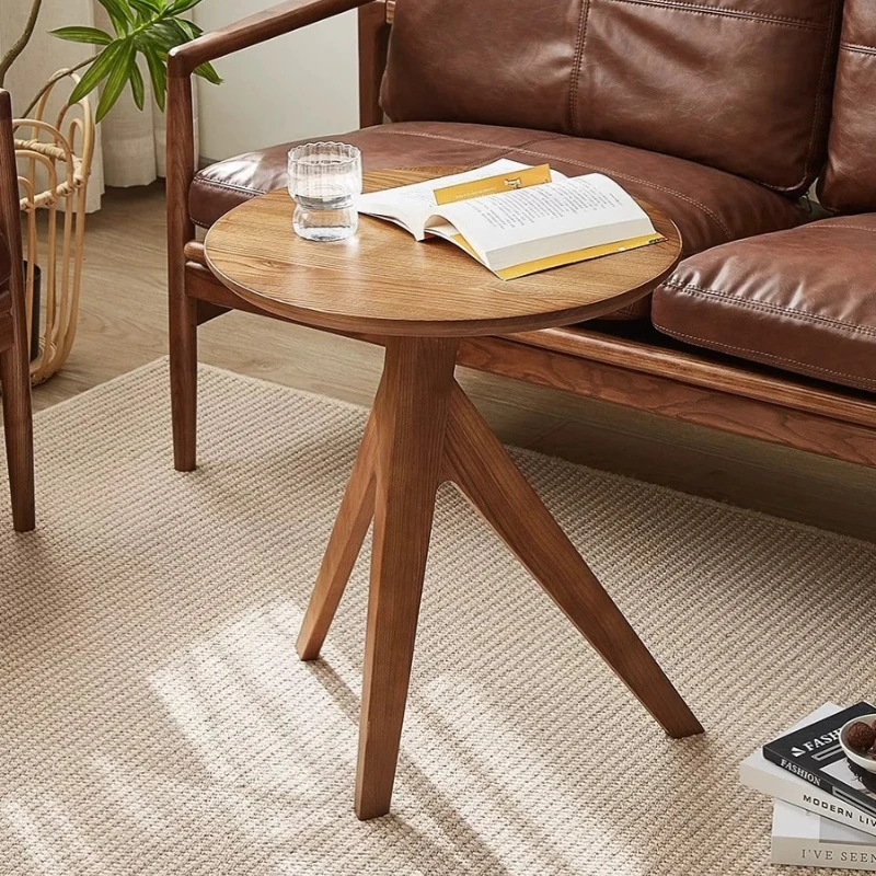 Scandinavian Solid Ash End Table, FAS Grade Natural Wood, 360 Degree Spinning Accent, PU Undercoat Water Paint Coffee Stand
