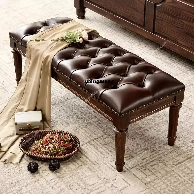 

American shoe changing stool, solid wood bench, foot sofa leather try-on shoe stool