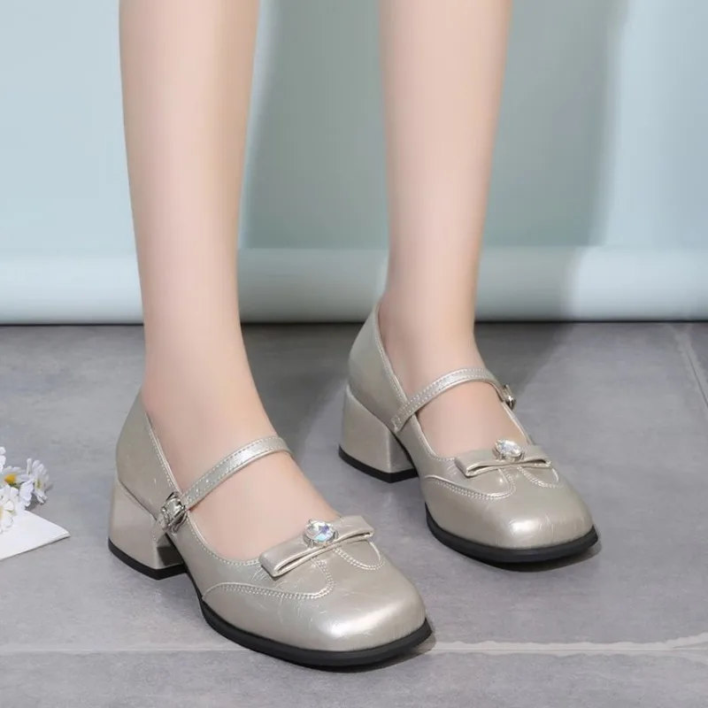 2026 Neue Damenschuhe Mode Gürtelschnallen-Design Kleine Lederschuhe Quadratische Spitze Dicker Absatz Einzelschuhe für Damen – Detail 10