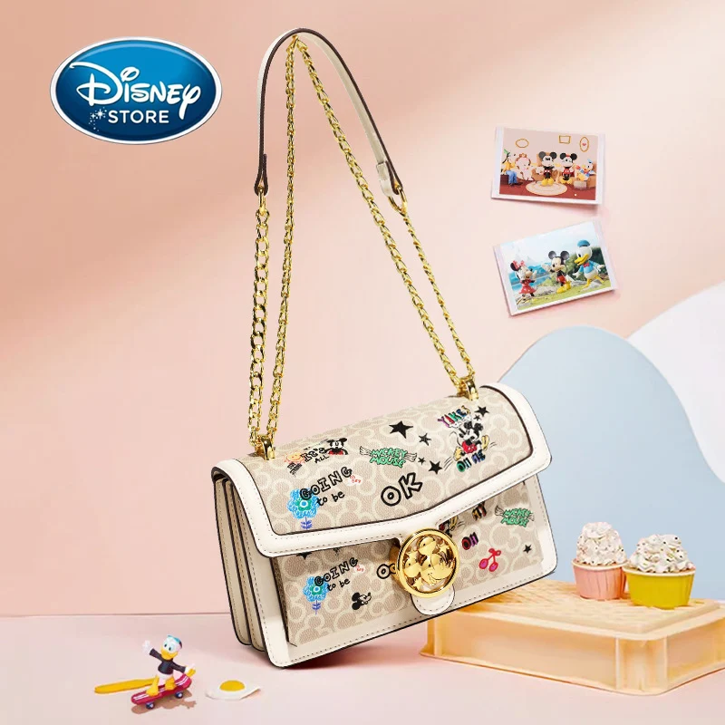 Disney Mickey Graffiti Shoulder Bag Art And Fashion Commuter Women Underarm Bag PU Leather Button Closure BAG Disneyland