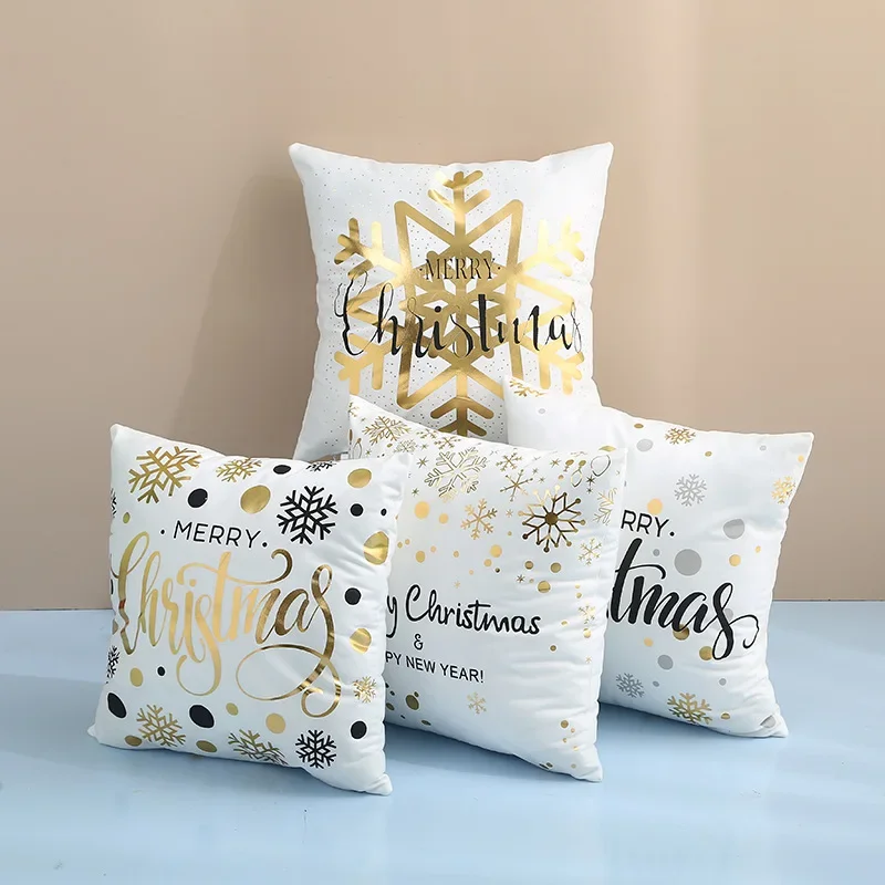 Merry Christmas Bronzing Letter Printed Cushion Cover 45x45 cm Winter Home Decor Pillowcase High Quality Polyester Pillow Cover