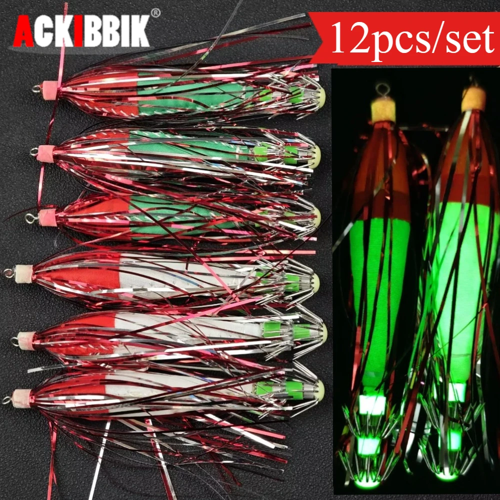 Fishing Hook Jig - Ackibbik 12pcs Glow Squid Jig Hook