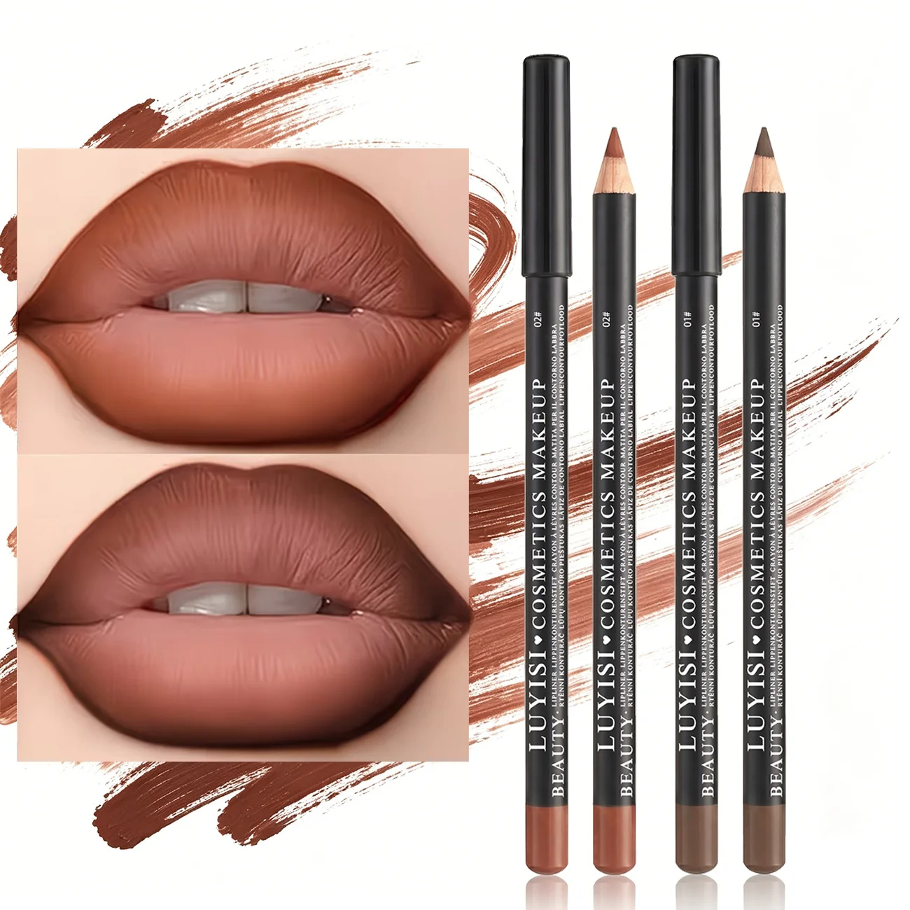2Pcs/Set Lip Liner&Eyeliner,Matte Waterproof Long Lasting Lipstick, Nude&Brown Shades, Smudge Proof Lip Makeup, Lip Shape