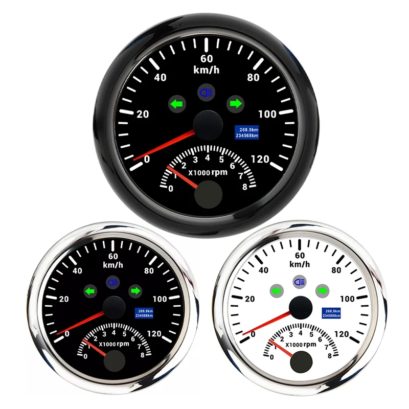 

2-в-1 85 мм Морской GPS Тахометр 0-120KMH Спидометр 0-8000 об/мин с красной подсветкой для морских грузовиков