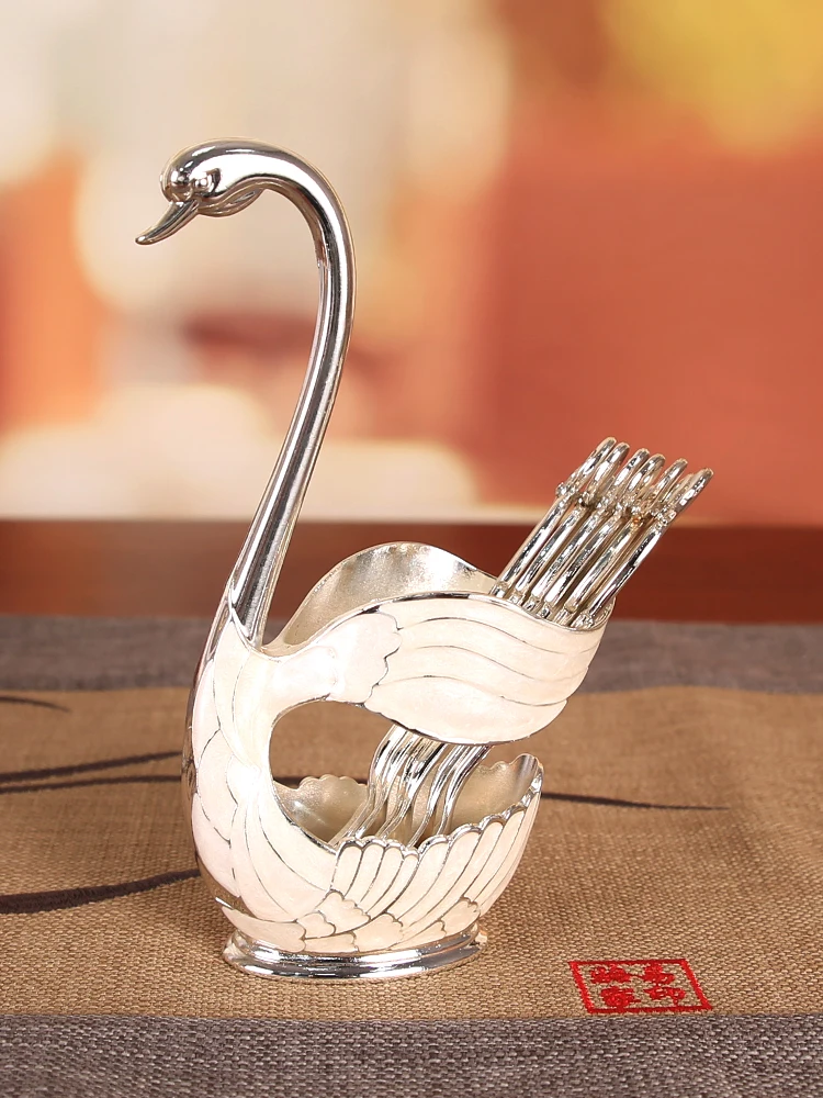 

Swan alloy creative fruit fork tableware holder dining table coffee spoon storage rack restaurant hotel Western food organizatio