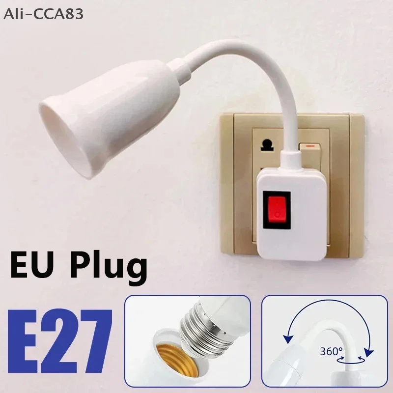 

E27 Direct Plug In Swivel Head E27 Socket Bulb Holder With Switch EU Plug LED Table Lamp Stainless Steel Hose Steering Lever