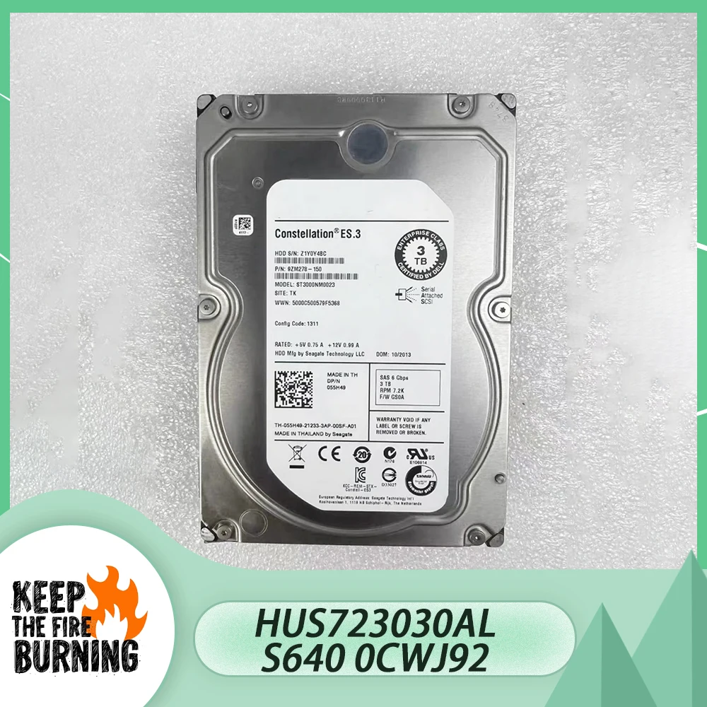 For DELL HDD HUS723030ALS640 0CWJ92 3T 7.2K SAS 6G 3.5‘’ 0MY58D Hard Disk