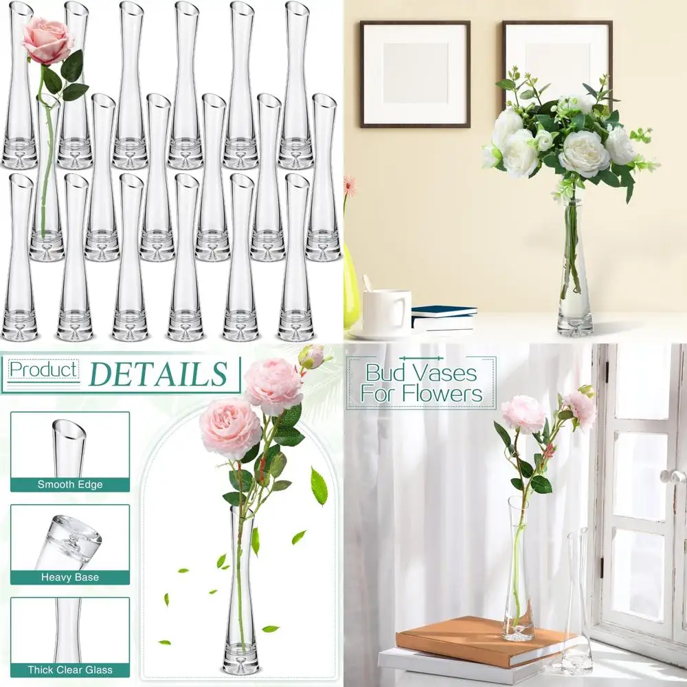 

Bulk Tall Glass Bud Vases for Centerpieces - Skinny Rose Vase Set of 18, Ideal for Flowers, Weddings, Parties, and Home Office D