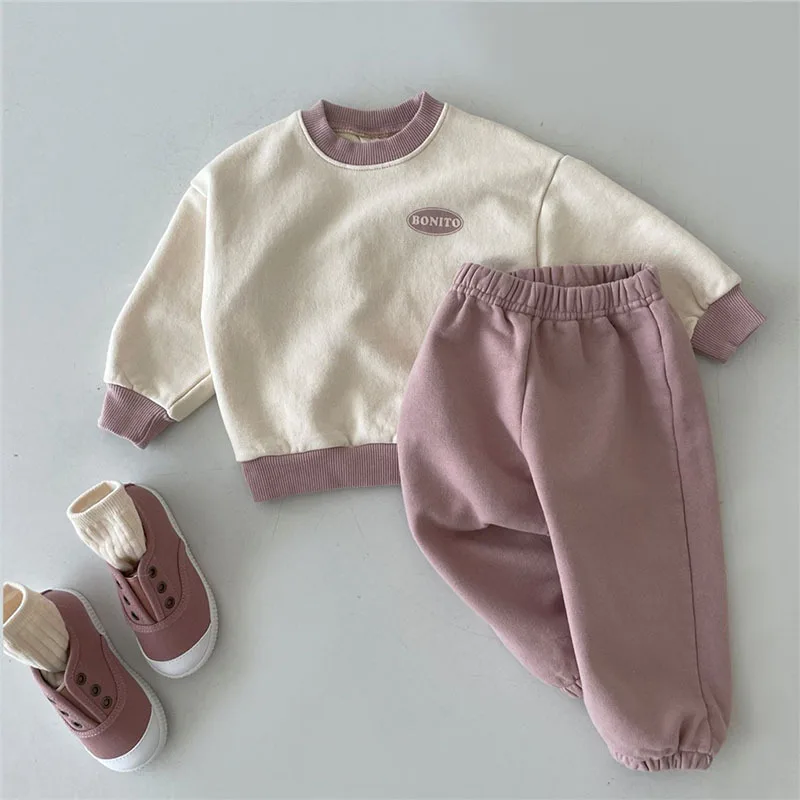 2025 New Children Casual Sweatshirt + Pants 2pcs Suit Autumn Baby Letter Print Clothes Set Loose Boys Girls Pullover Kid Outfits
