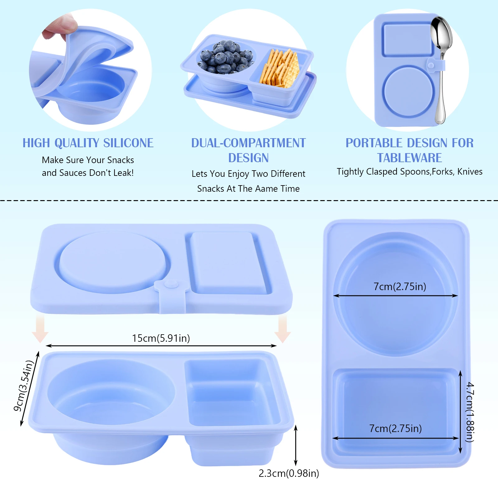 3Pcs 2 Compartment Mini Food Snack Box with Lid Condiment Containers  Sauce Seasoning Container for Travel Office Picnic